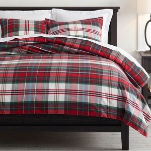 Pottery Barn ~ Declan Plaid Organic Brushed Cotton Duvet Cover ~ King